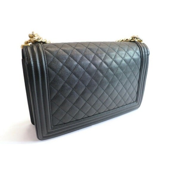 CHANEL - Quilted Black Caviar Leather BOY FLAP Shoulder Bag w/Authenticity Card - Picture 9 of 16